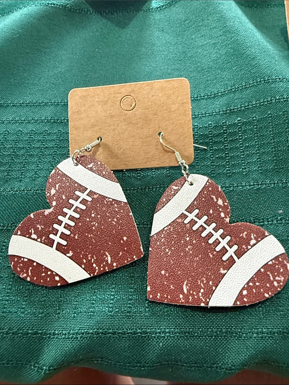 Brown Football Heart Earrings